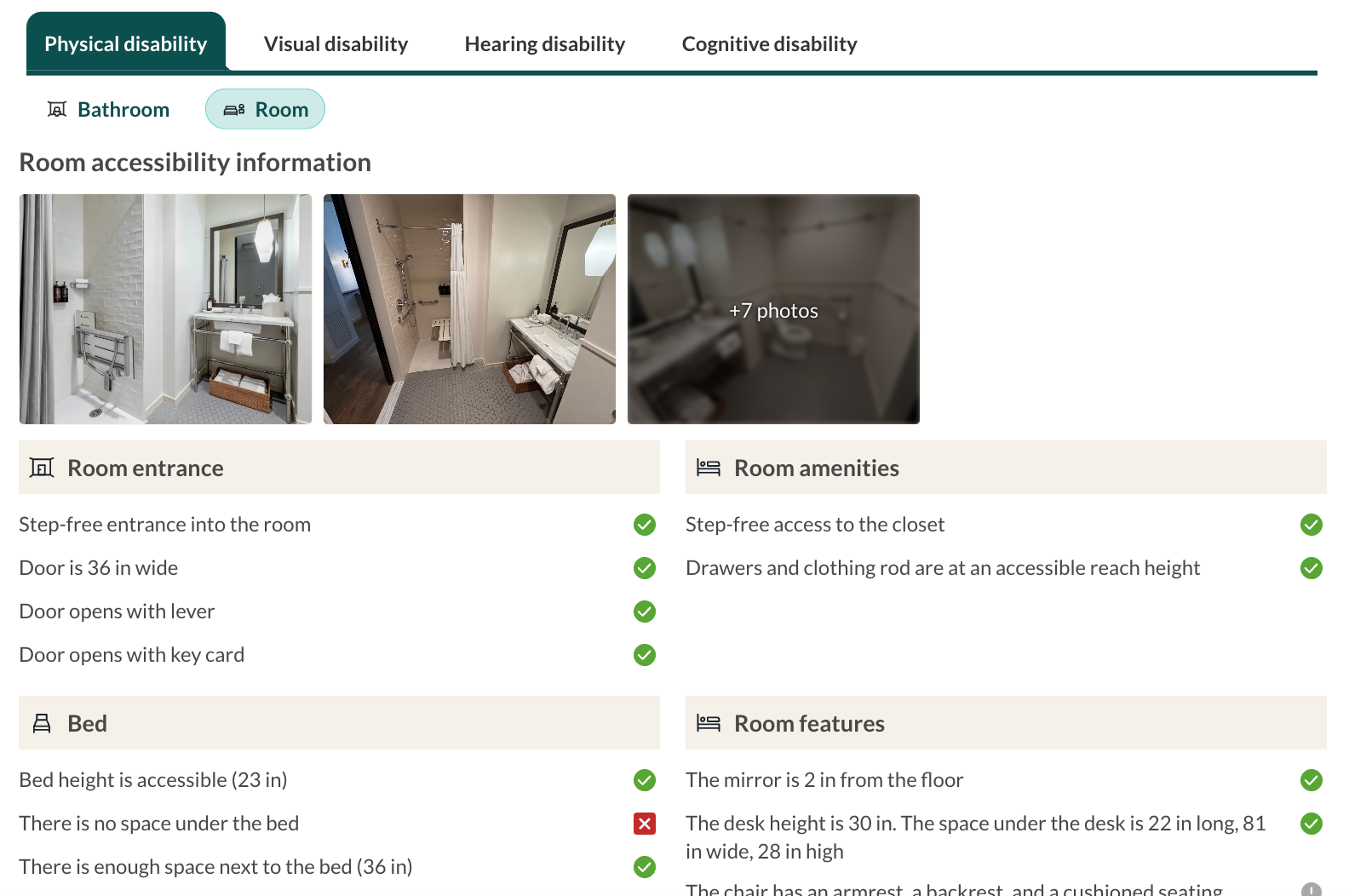 Accessibility information on a hotel listing on Wheel the World