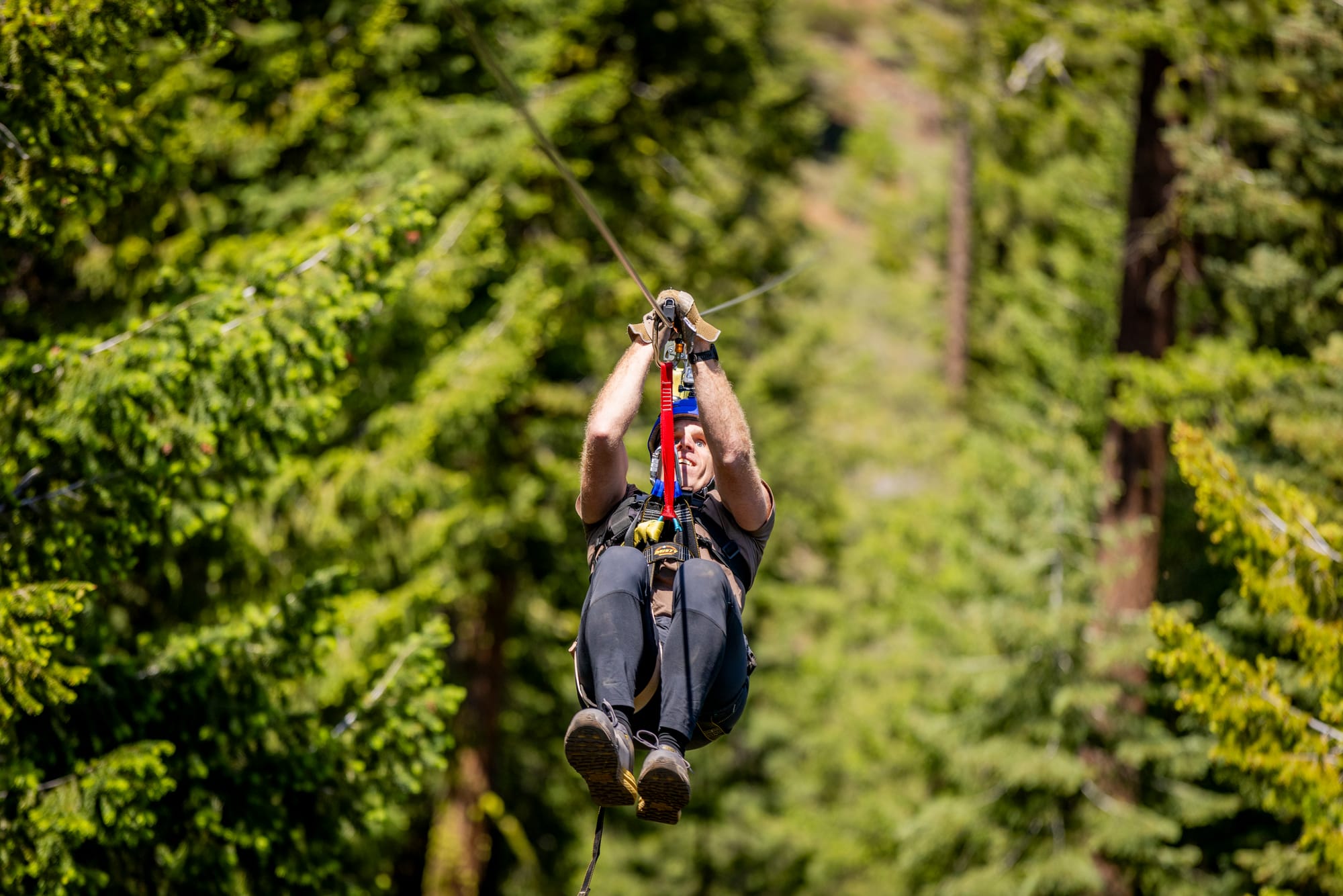 Blind man on a zip-line