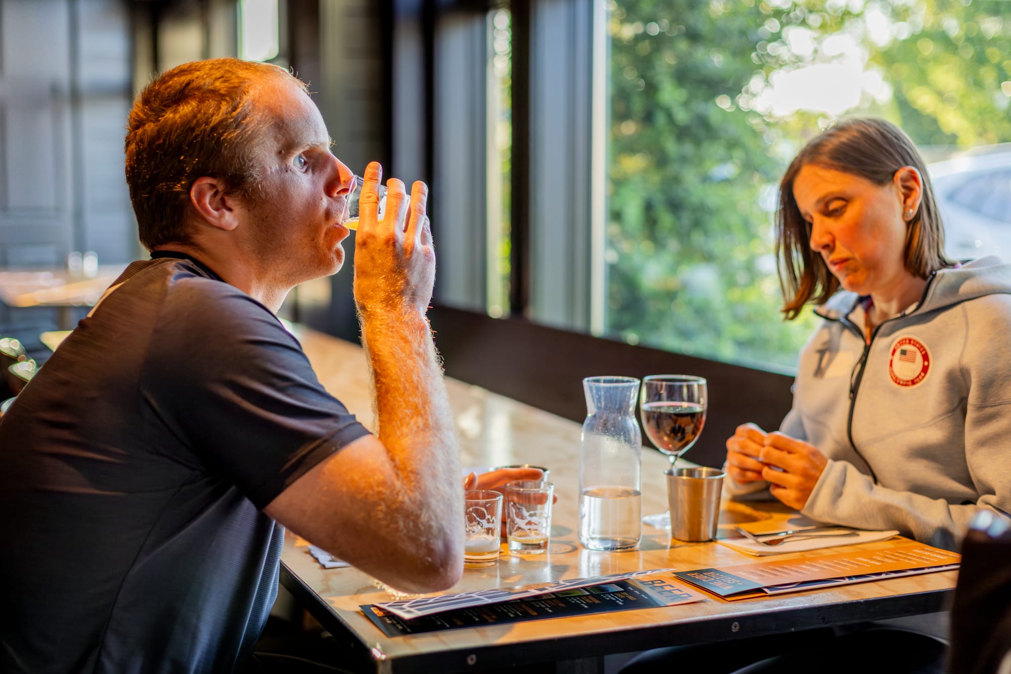 Blind man trying beer at Common Block Brewing in Klamath Falls