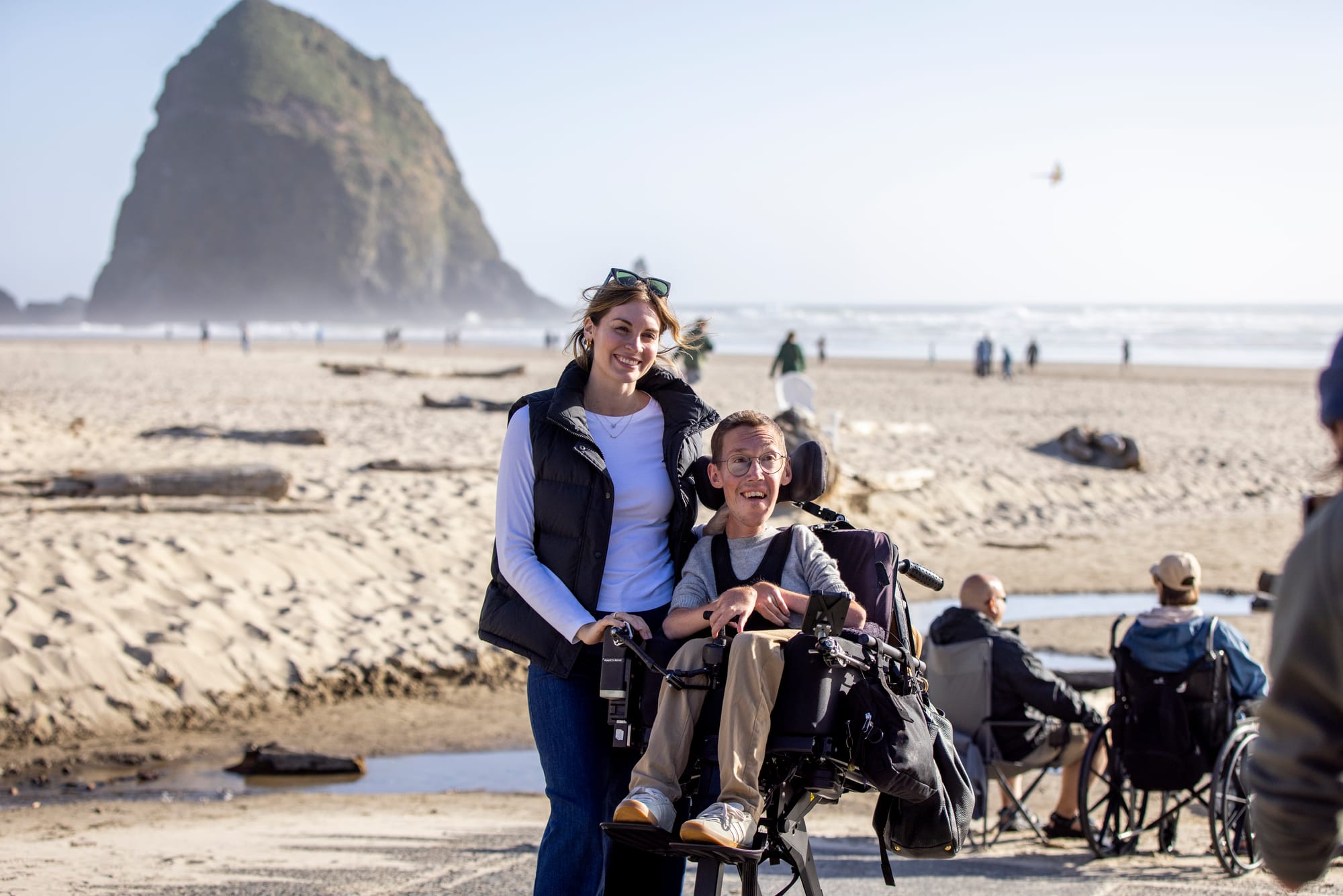 Squirmy and grubs (Shane and Hannah Burcaw) at Cannon Beach, OR