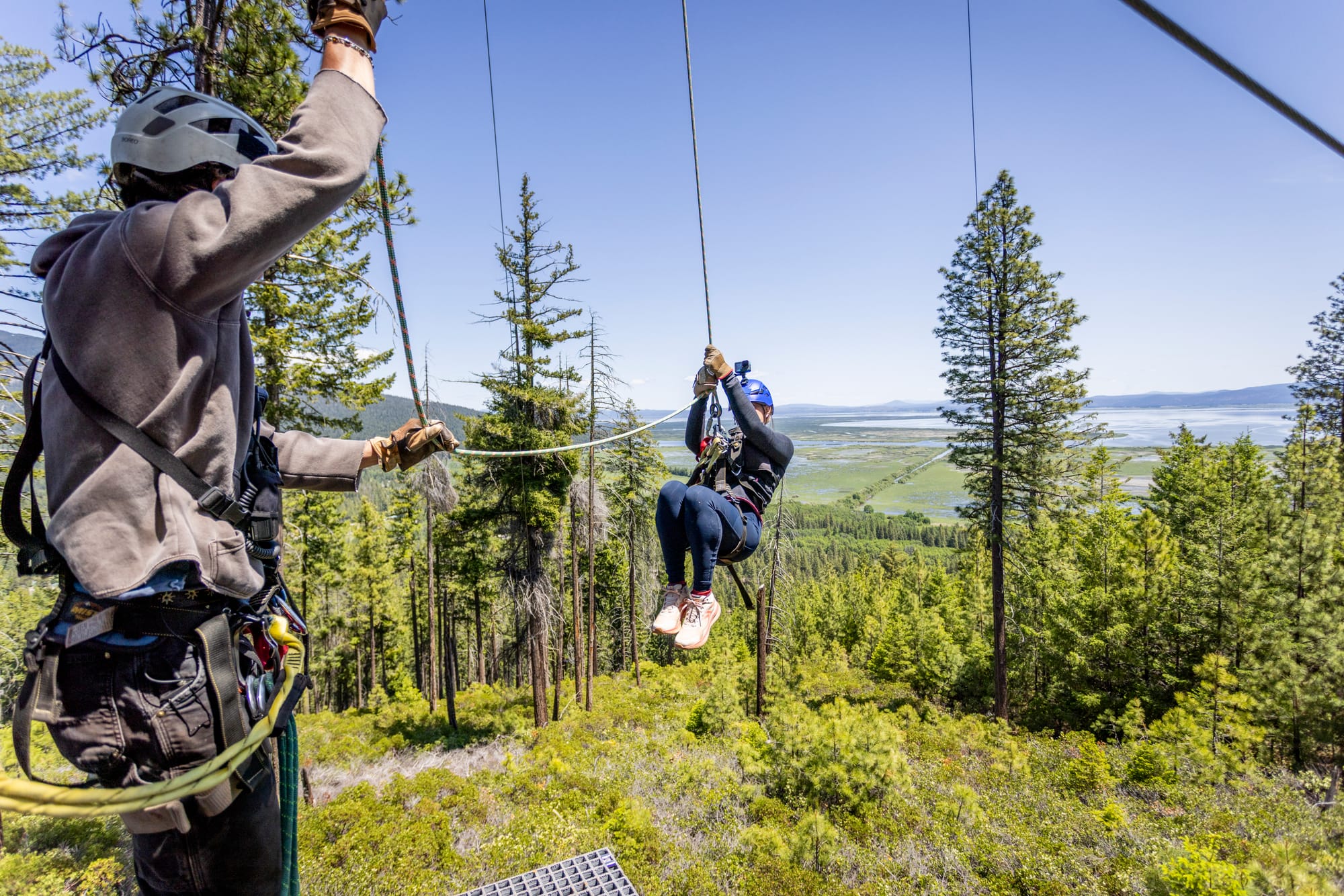 Blind lady trying zip-lining