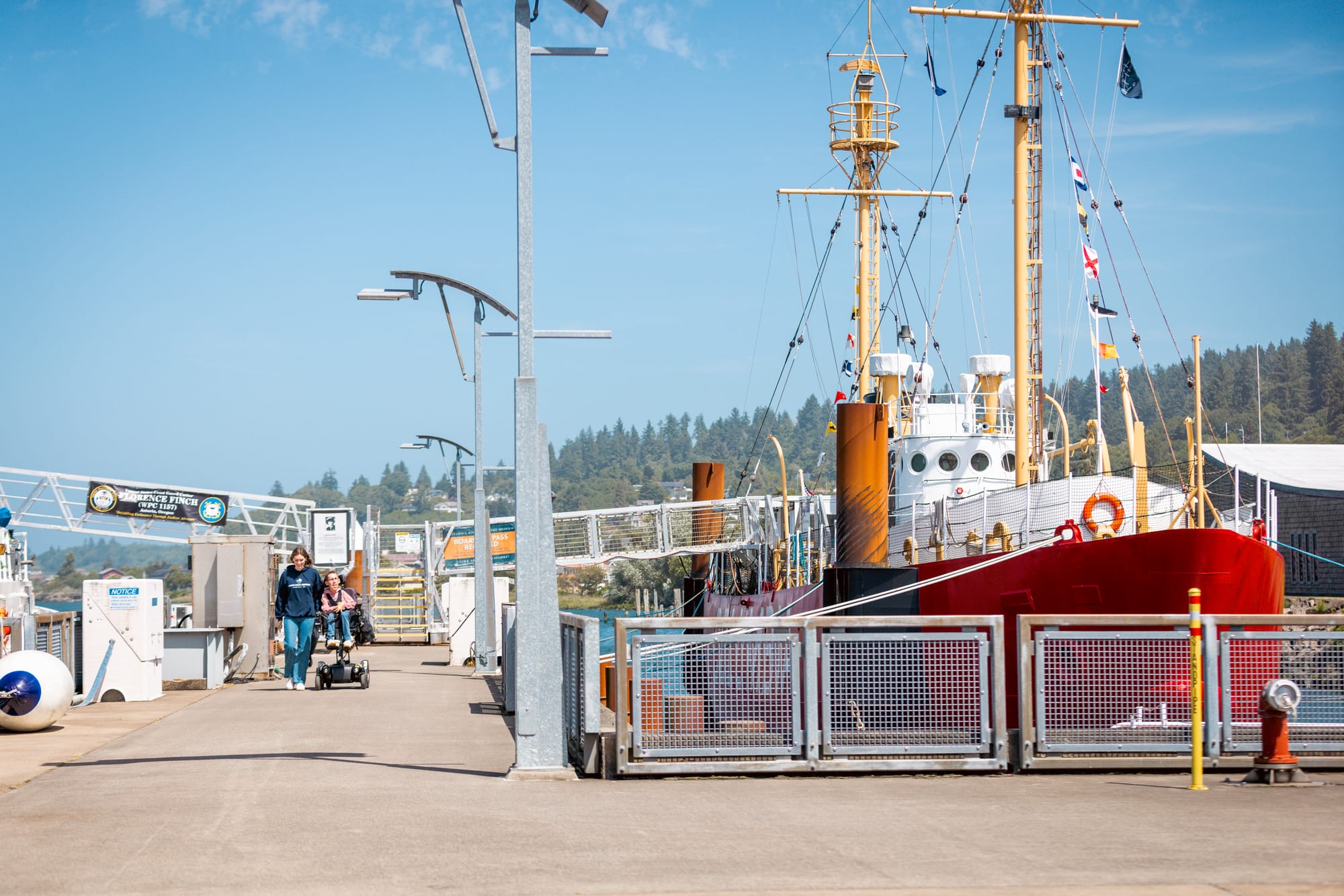 Squirmy and grubs strolling along the pier in Florence, Oregon