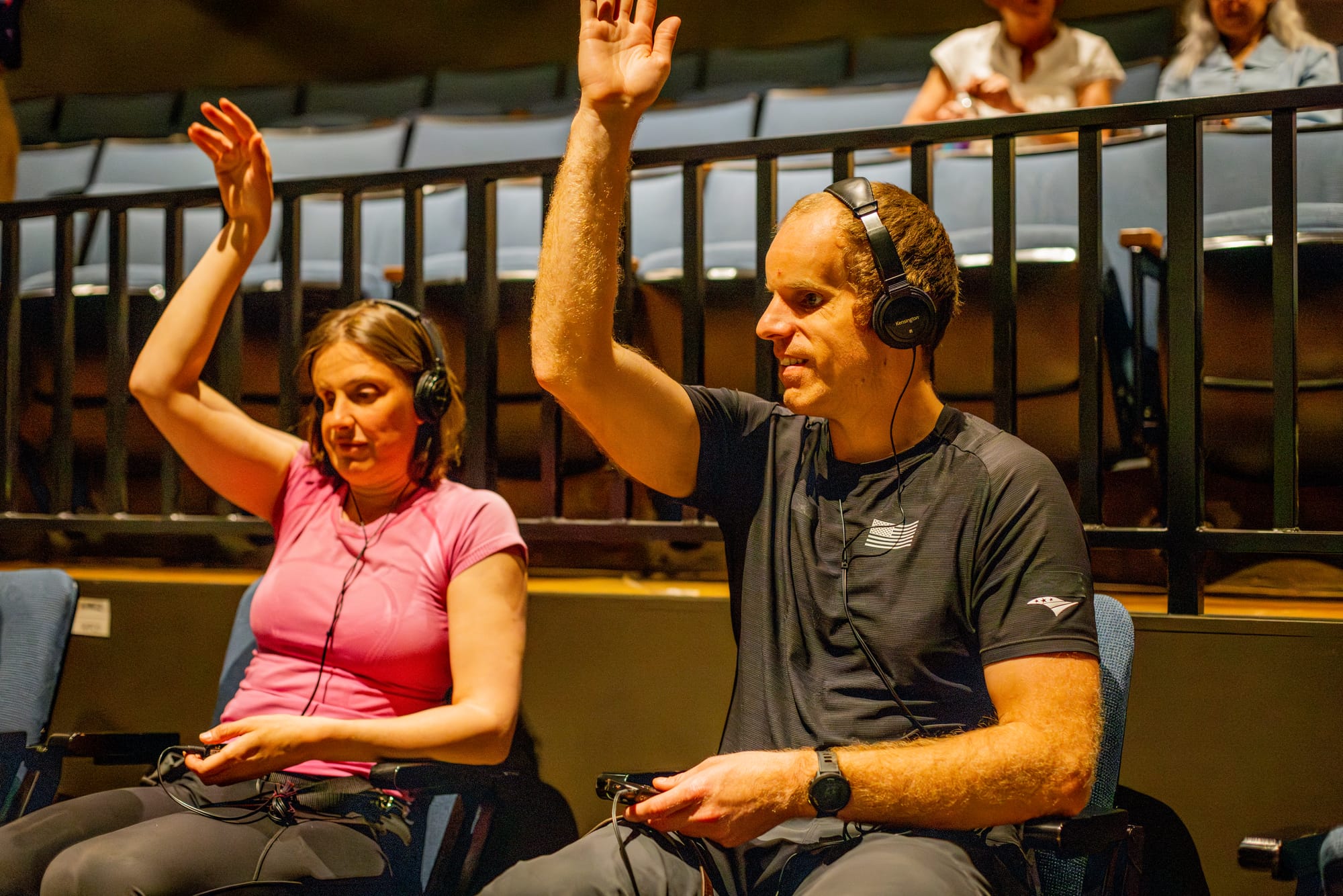 Blind couple enjoying Oregon Shakespeare Festival with audio guides