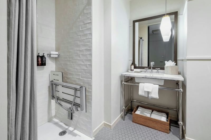 Roll-in shower with a seat