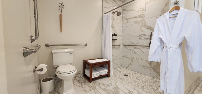 Accessible roll-in shower and bathroom at Tributary in McMinnville
