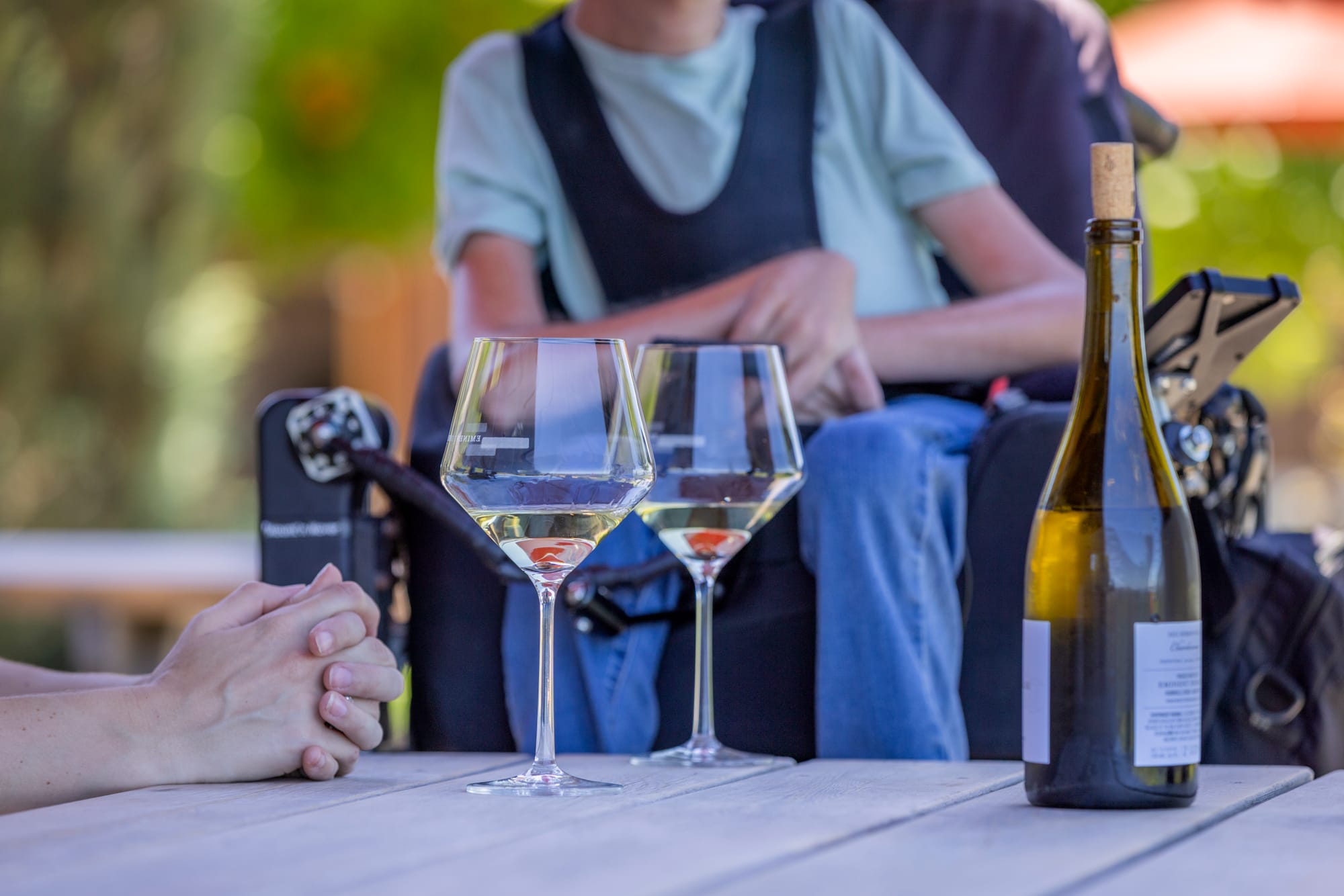 Wine glasses and sample of wines at a local winery in Willamette Valley