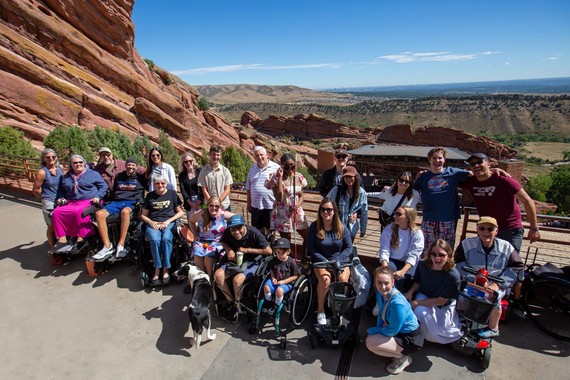 Wheelchair users and blind people at Red Rocks Venue near Denver