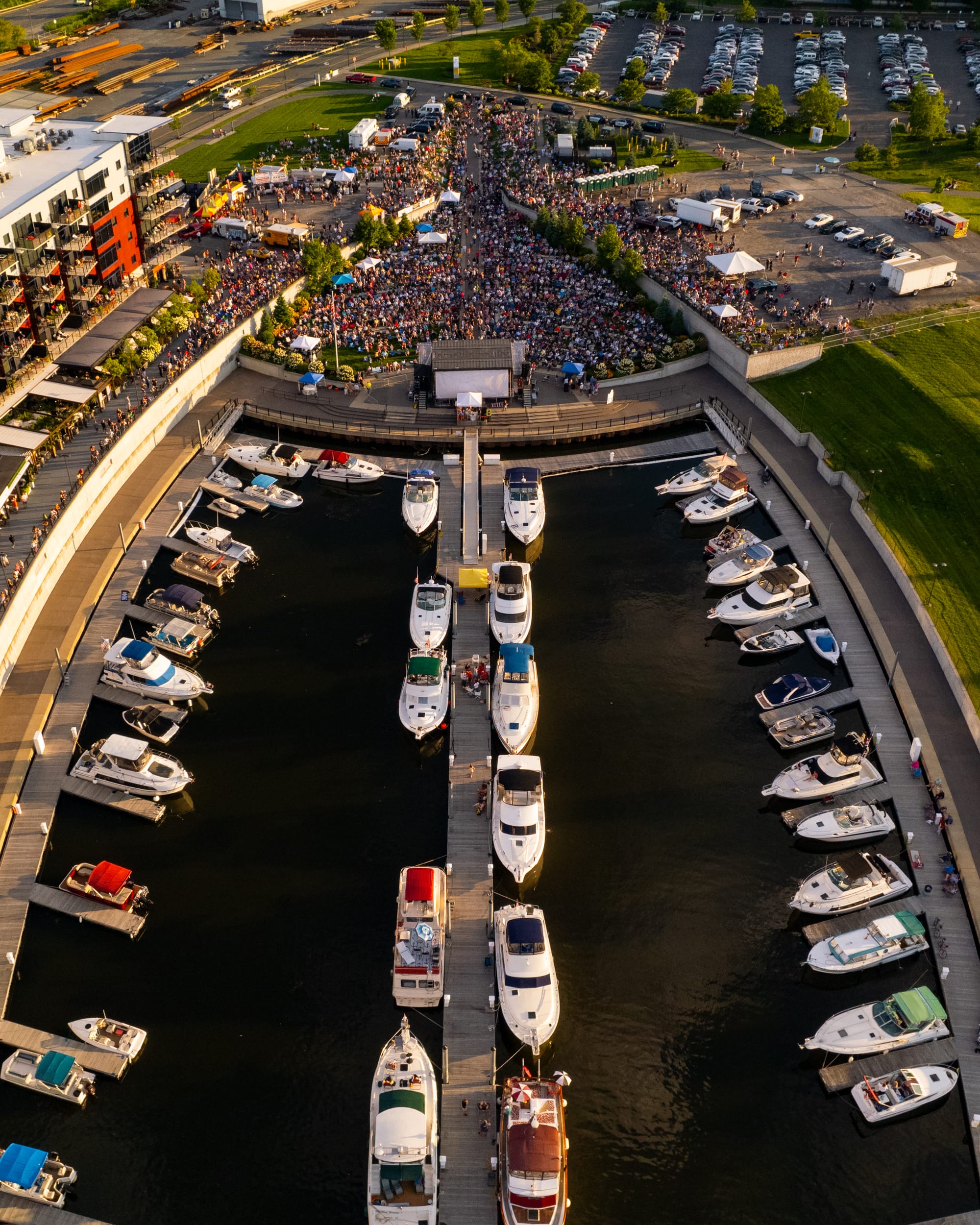 Aerial view of Mohawk Harbor in Schenectady