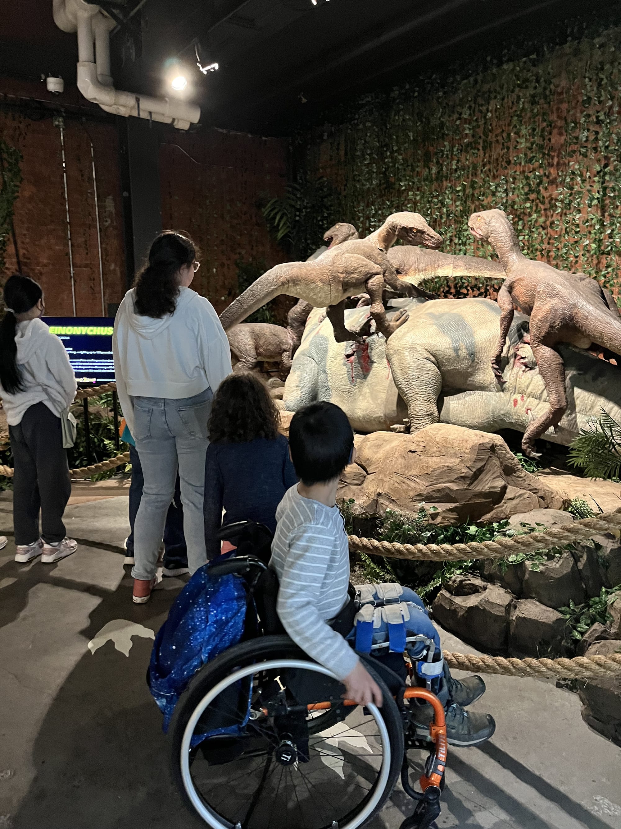 Wheelchair user and friends checking out exhibits at Museum of Science & Technology in Syracuse