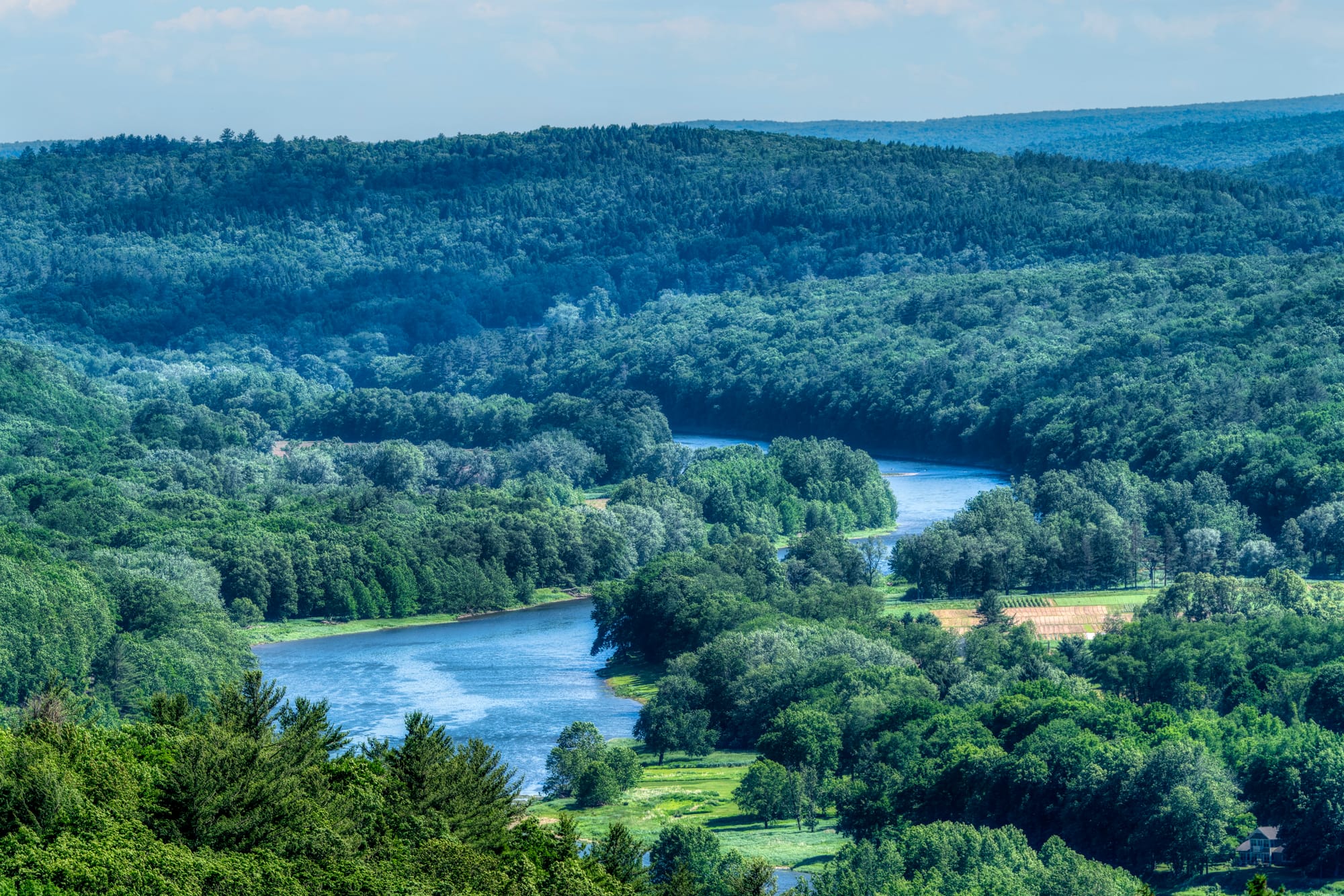 Overlooking the Delaware River and forests in Sullivan Catskills, NY