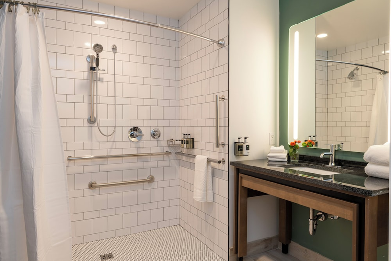 Roll-in shower and grab bars at Hotel Canandaigua, New York