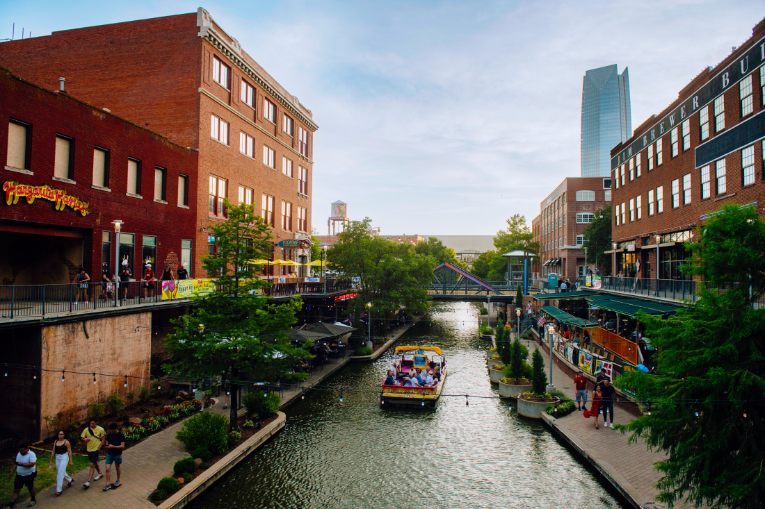 Aerial view of Bricktown Water Taxi in Oklahoma City