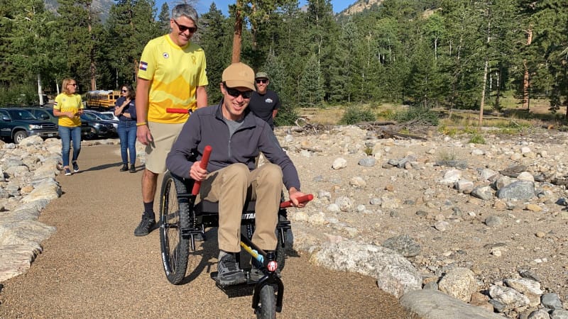 A man on the Grit Freedom Chair, an all-terrain wheelchair in Estes Park