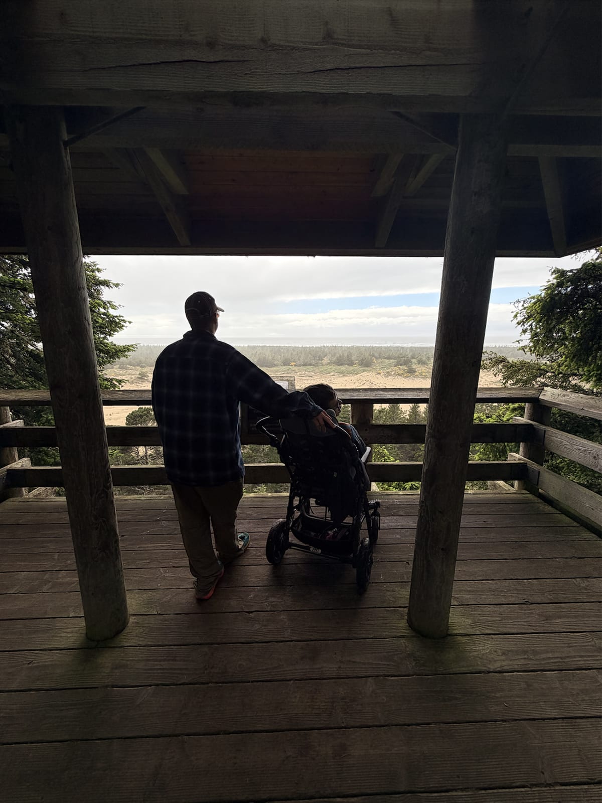 Father and his son, wheelchair user, at Oregon Dunes Overlook