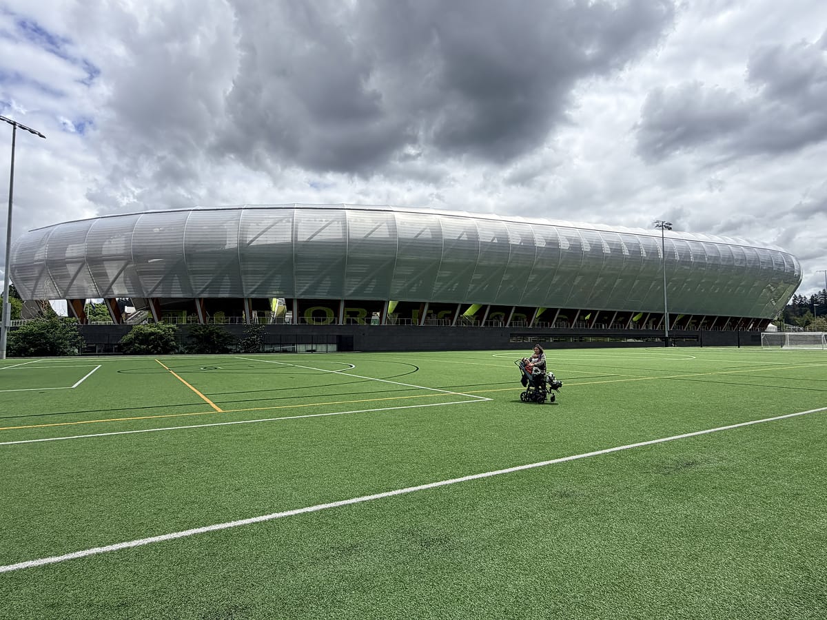 Wheelchair user on Hayward Field
