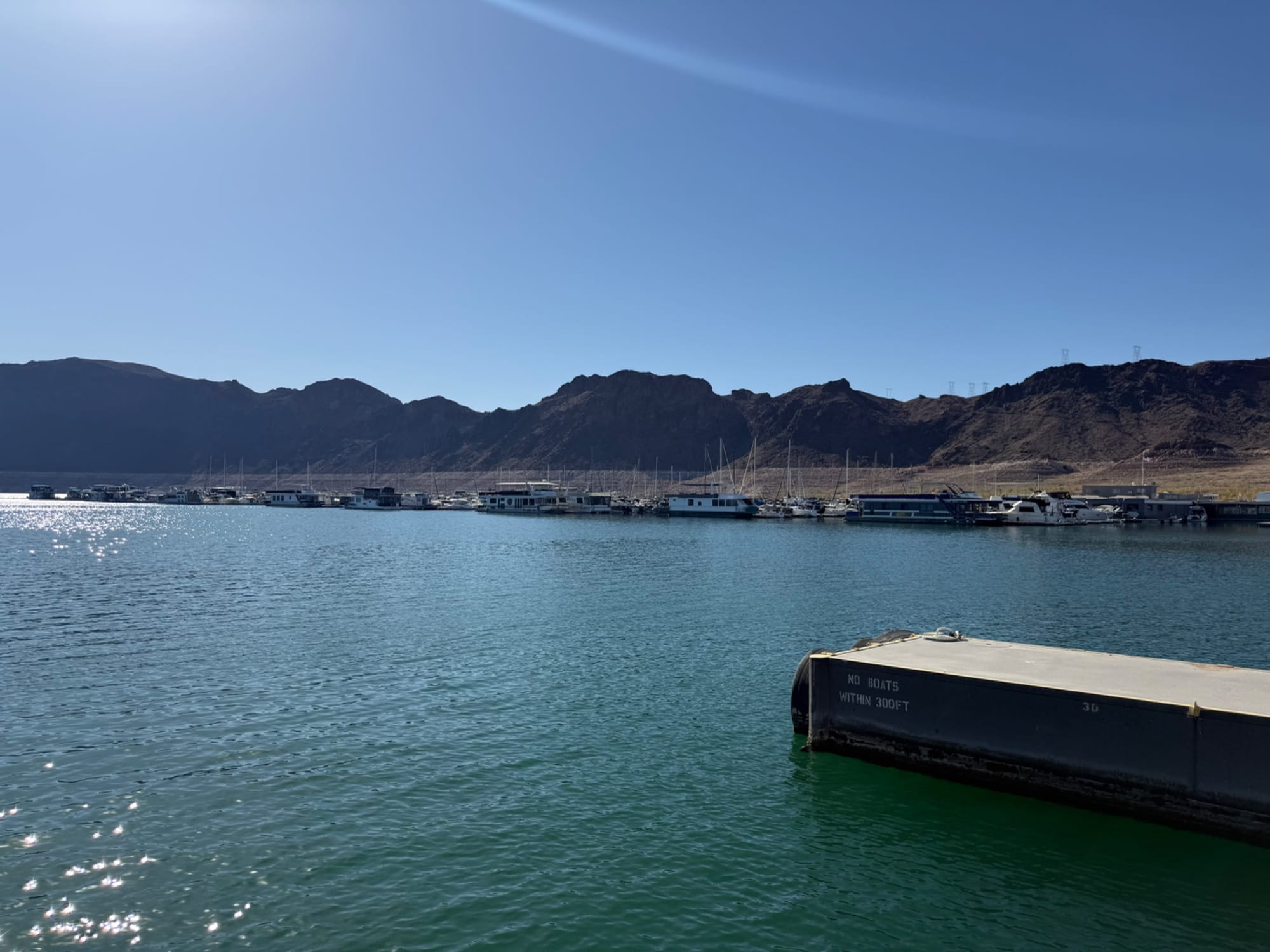 Lake with Lake Mead Cruises in the back, in Boulder City
