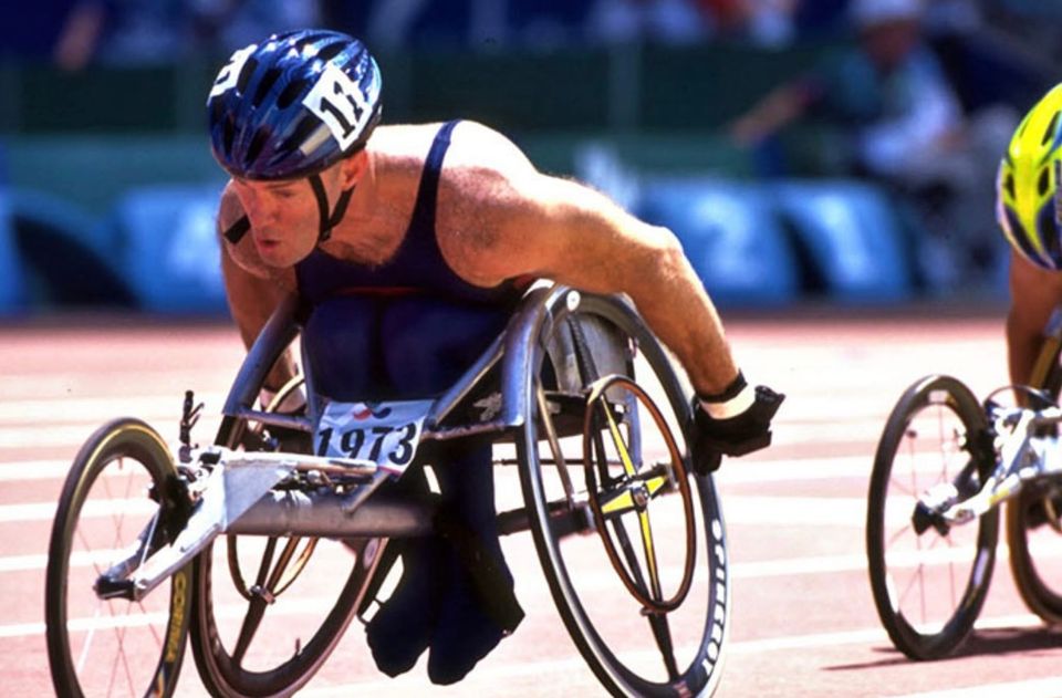 Bert Burns competing in racing at the Paralympic Games