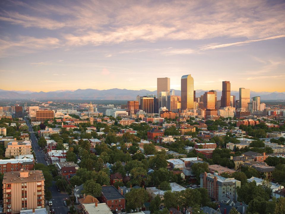 Denver skyline with mountains in the background