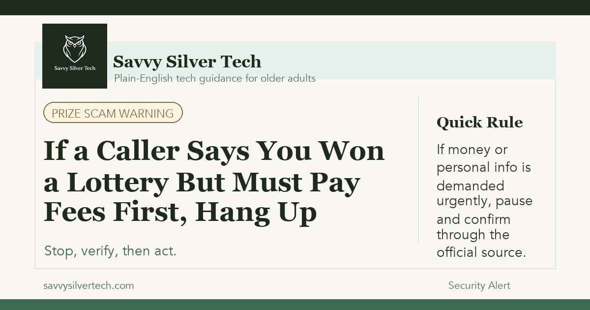 If a Caller Says You Won a Lottery But Must Pay Fees First, Hang Up