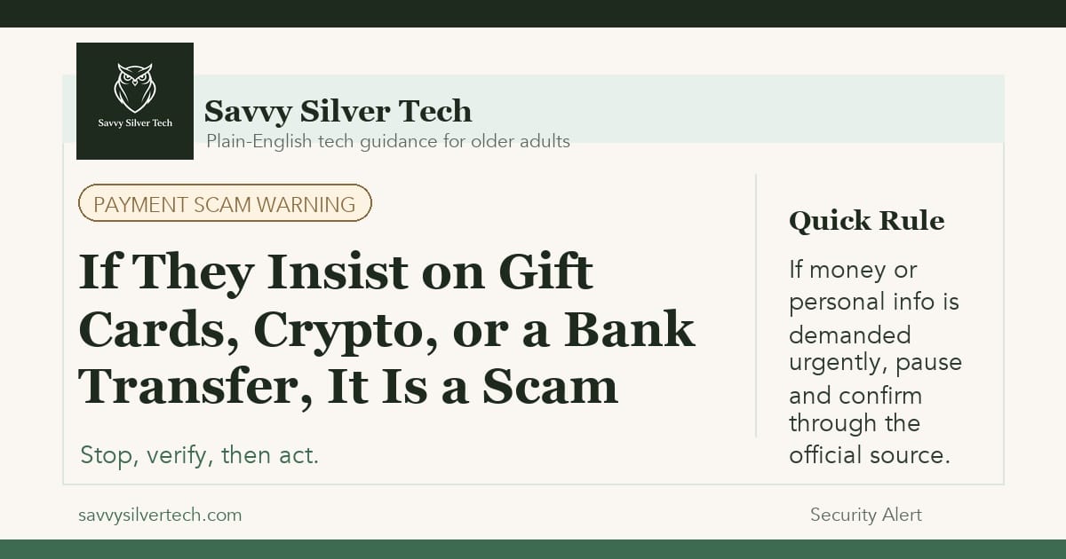If They Insist on Gift Cards, Crypto, or a Bank Transfer, It Is a Scam