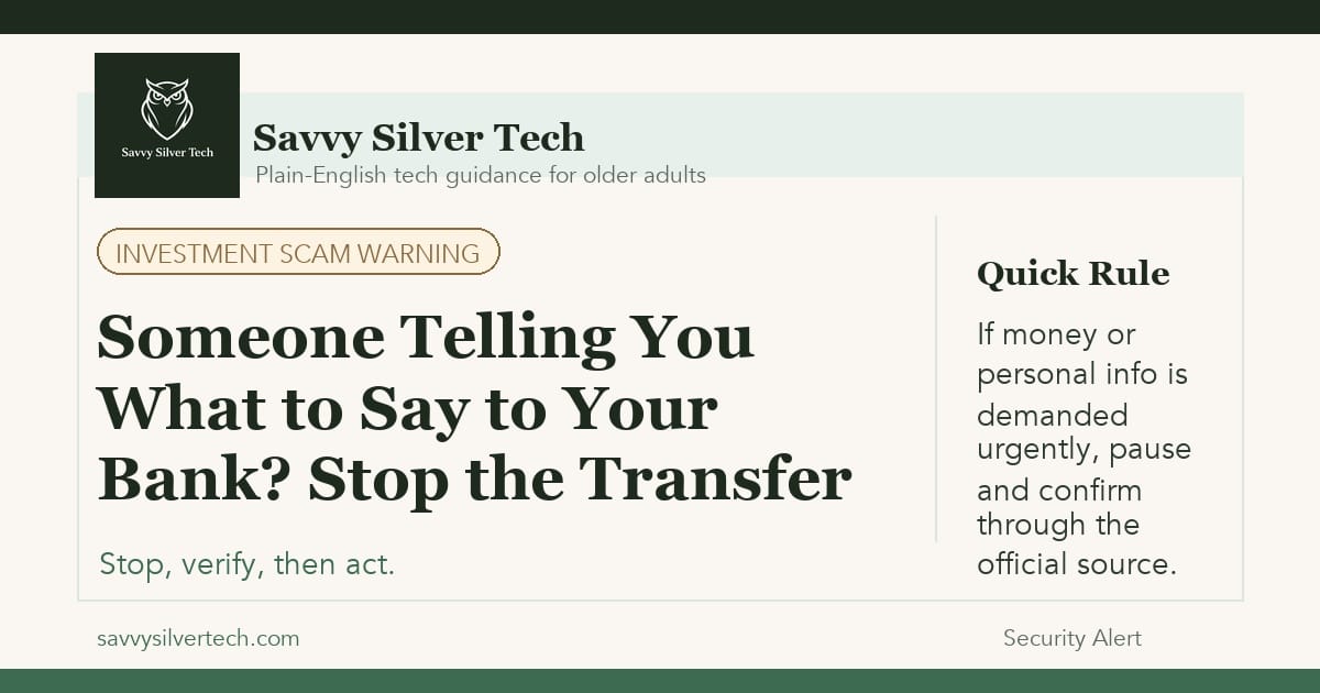 Someone Telling You What to Say to Your Bank? Stop the Transfer