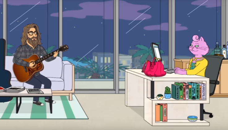 Judah playing the guitar for Princess Carolyn. 
