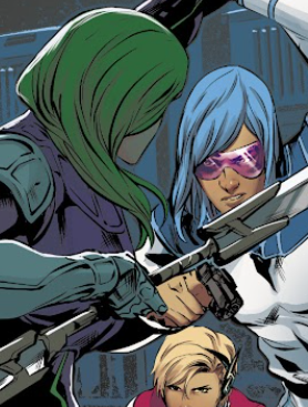 Max and Miriya fighting, with their daughter Dana in the background.