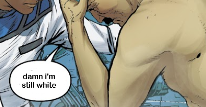 The real Roy helping a clone of Gloval out of his chamber. The speech bubble for Gloval has been rewritten to say "damn I'm still white."