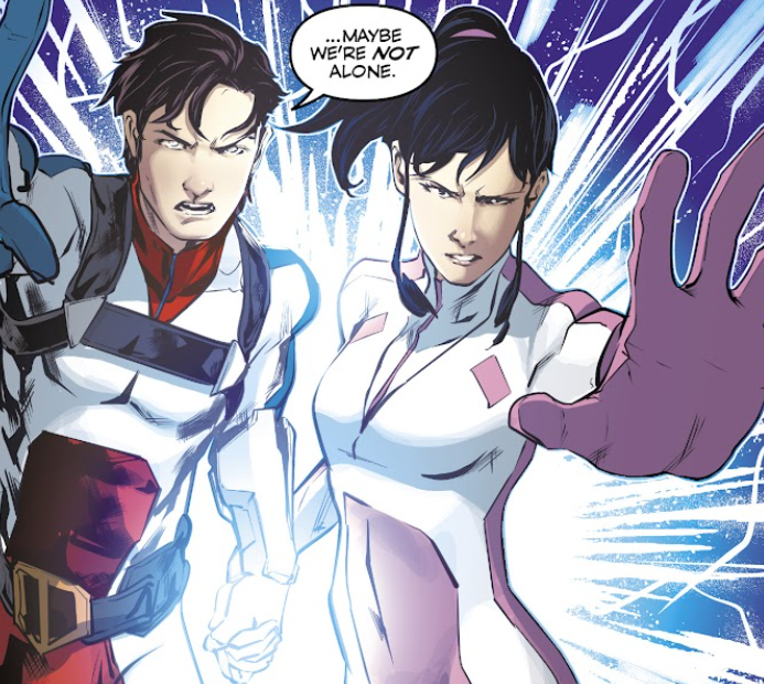 Rick and Minmei holding hands whole they summon the calvary. Both look determined, and Rick says "Maybe we're not alone."