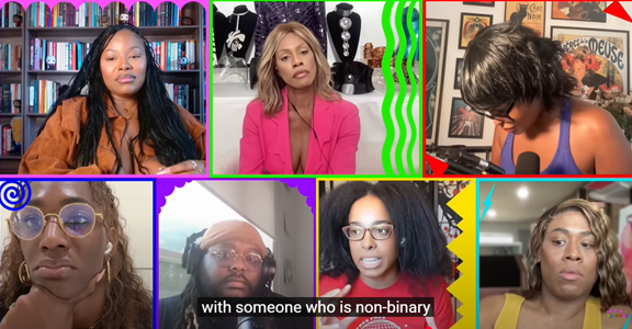 The panel in various states of... something, as a panelist justifies her stance against non-binary people being in transgender spaces.