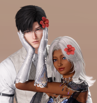 MC and Zayne posing, with his face being held by MC. She's smiling, while he may look a bit put off.