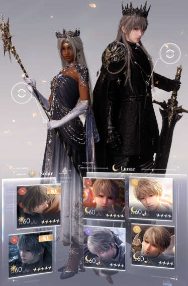 Xavier and MC posing on the pre-battle screen. Both are on dark royal threads as king and queen. Six memories are shown on the bottom half of the screen.
