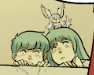The twins, Nova and Aurora Sterling, eavesdropping from behind a couch.
