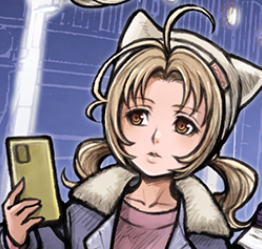 Krile quizzically holding her smartphone.