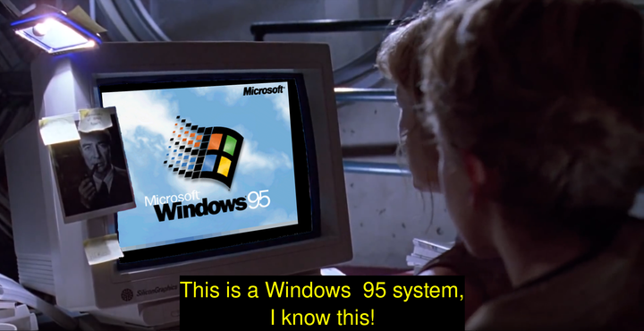 From the movie Jurassic Park, where Lex is sitting in front of the computer. But it's not a unix system, it's a Windows 95 system.