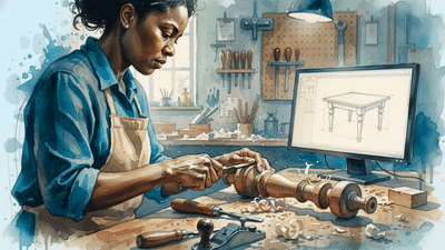 Female carpenter working on a piece of furniture in her workshop