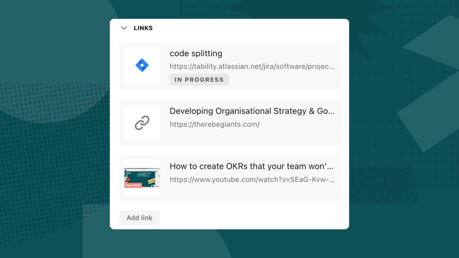 Contextual links for your strategic initiatives