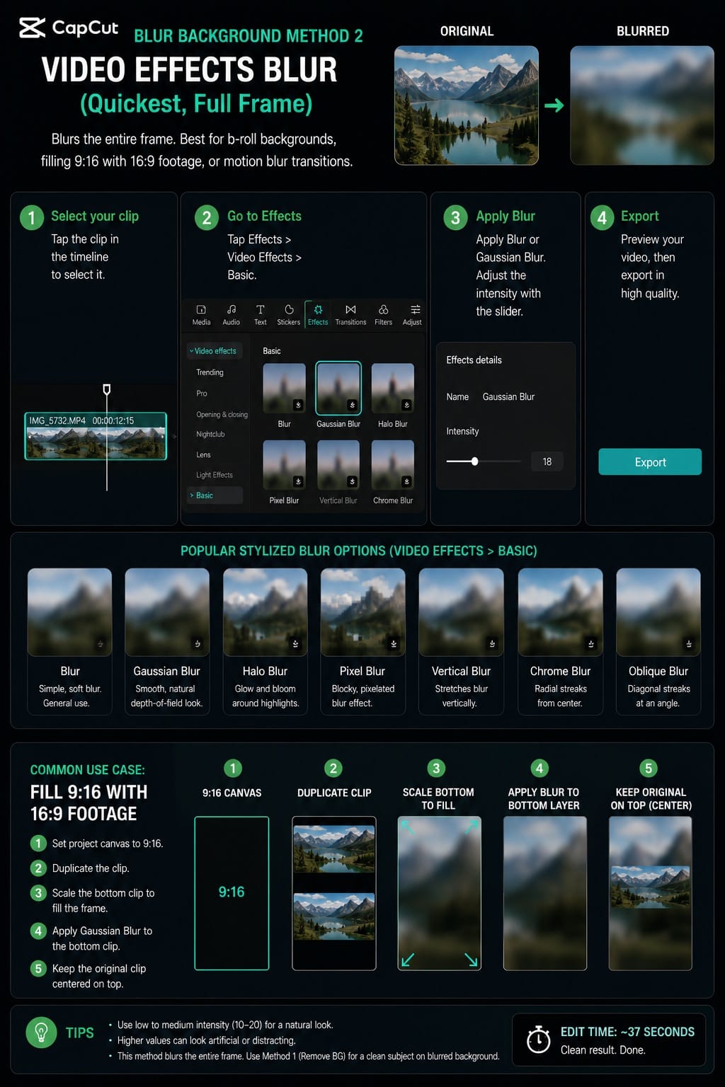 : CapCut Blur Background Method 2: Video Effects Blur: Quickest: Full Frame