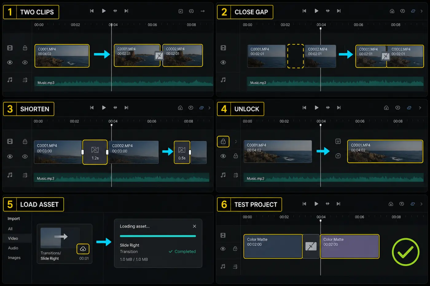 CapCut timeline troubleshooting clips gaps duration locks downloads and a test project