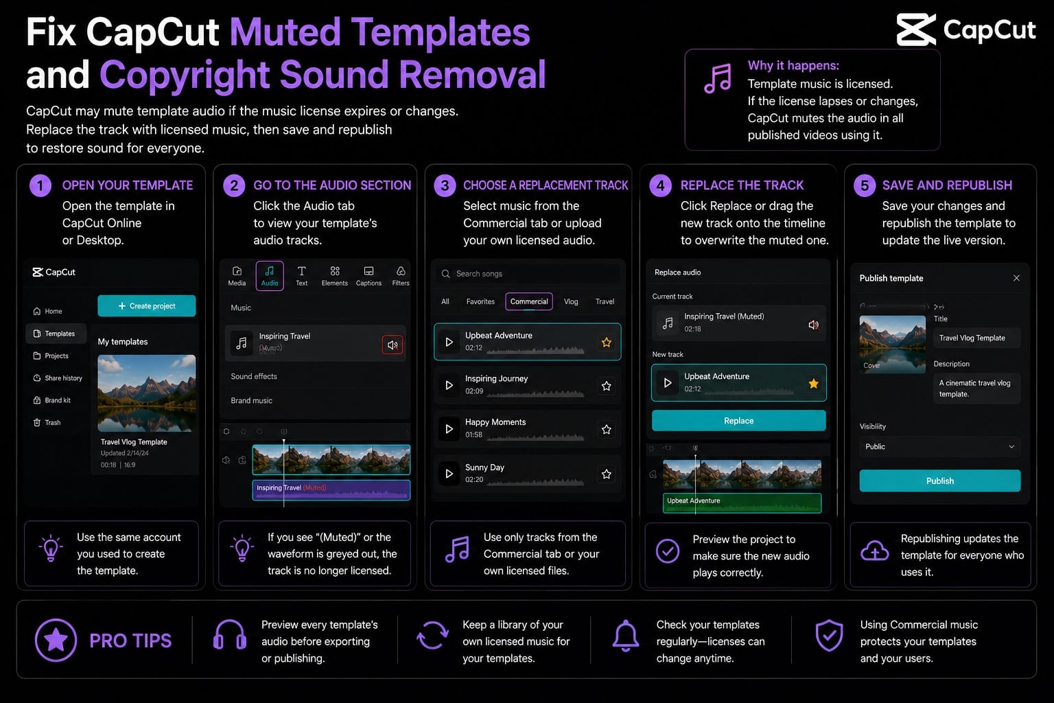 CapCut muted templates and copyright sound removal