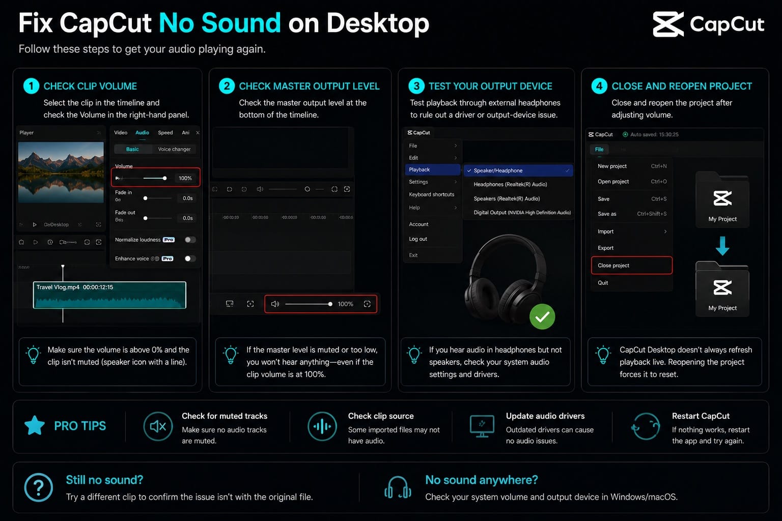 Fixing CapCut no sound on desktop