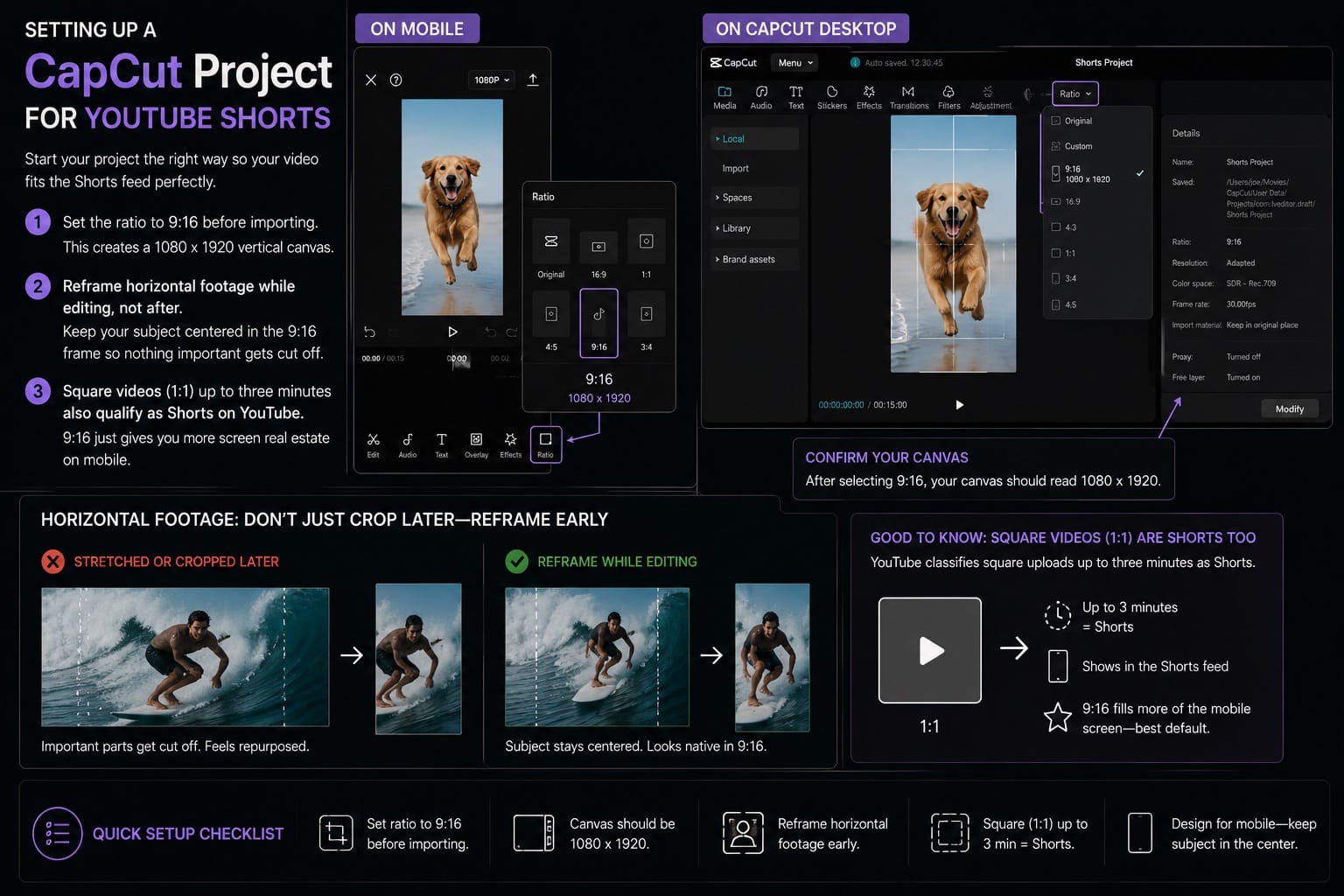 Setting up a CapCut project for YouTube Shorts