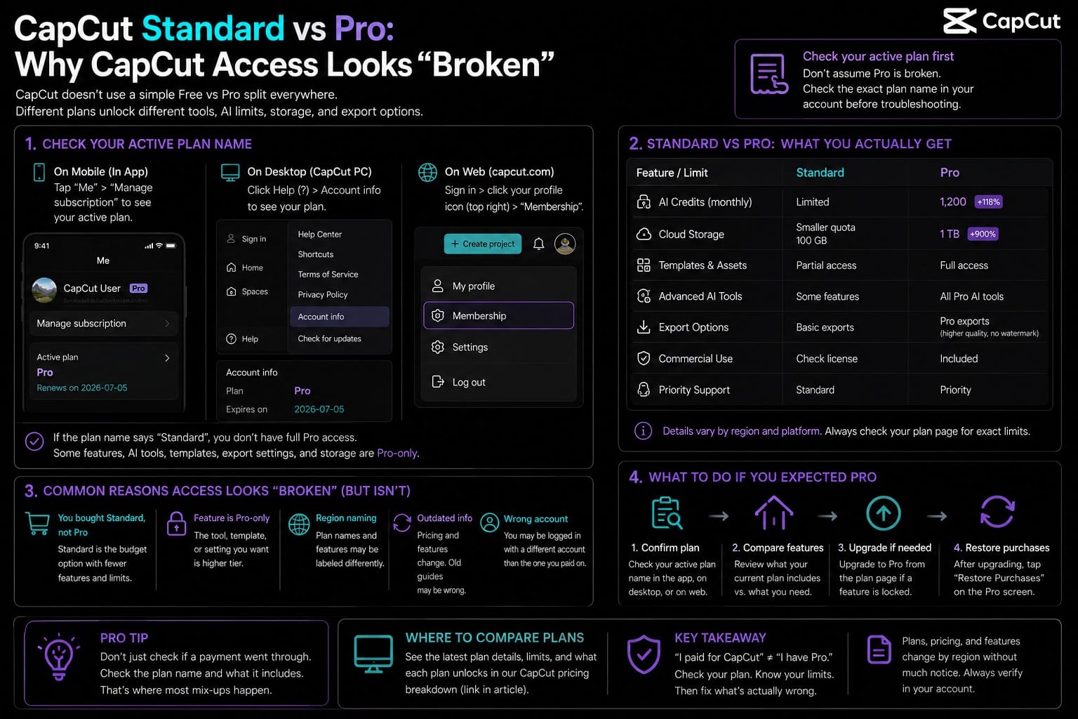 CapCut Standard vs Pro: why access can look broken