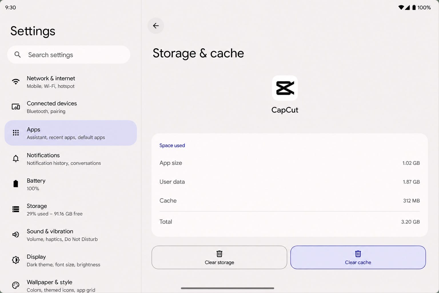 Clearing CapCut cache on Android