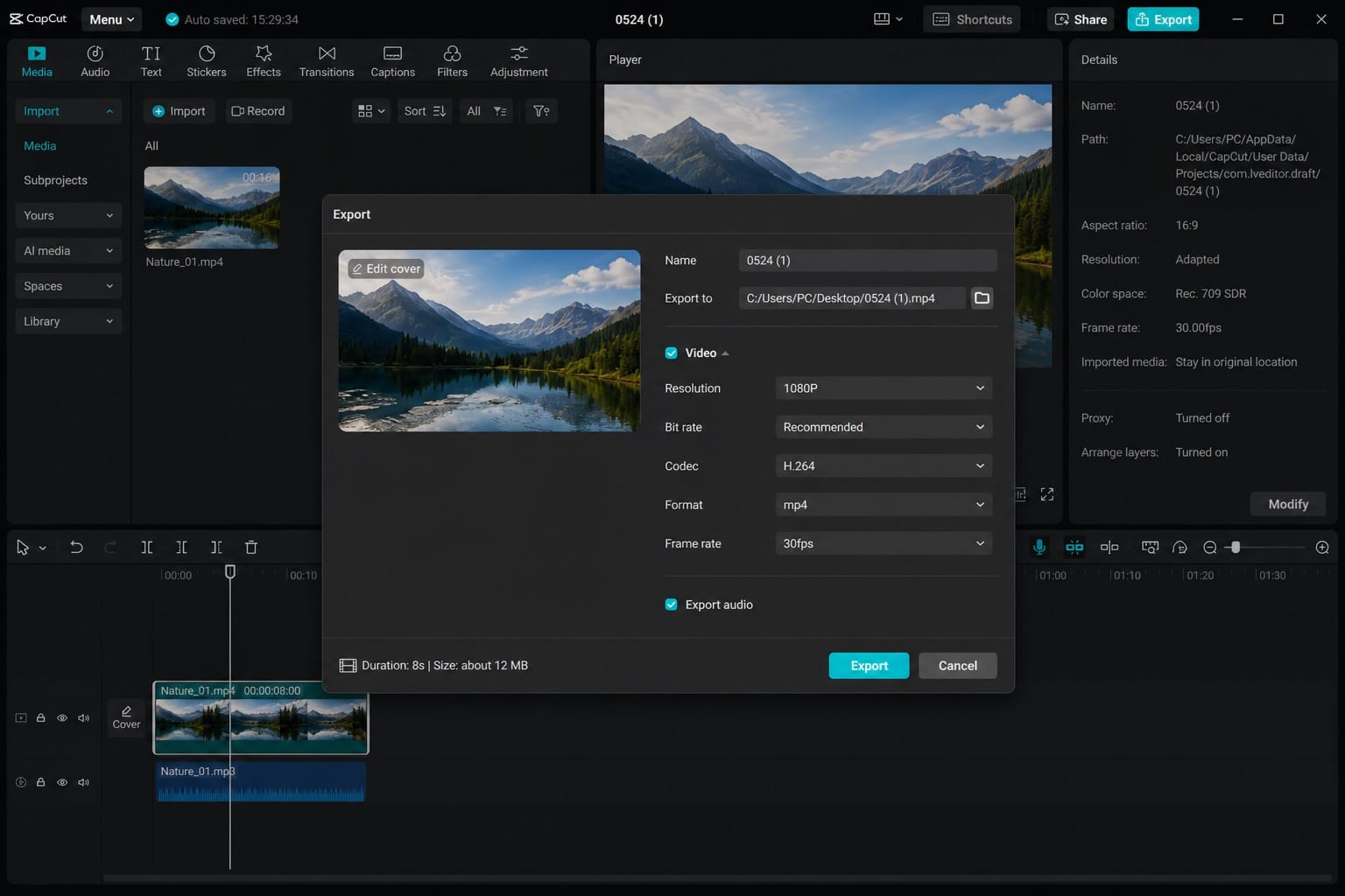 Testing an H.264 export when CapCut exports black video with audio only
