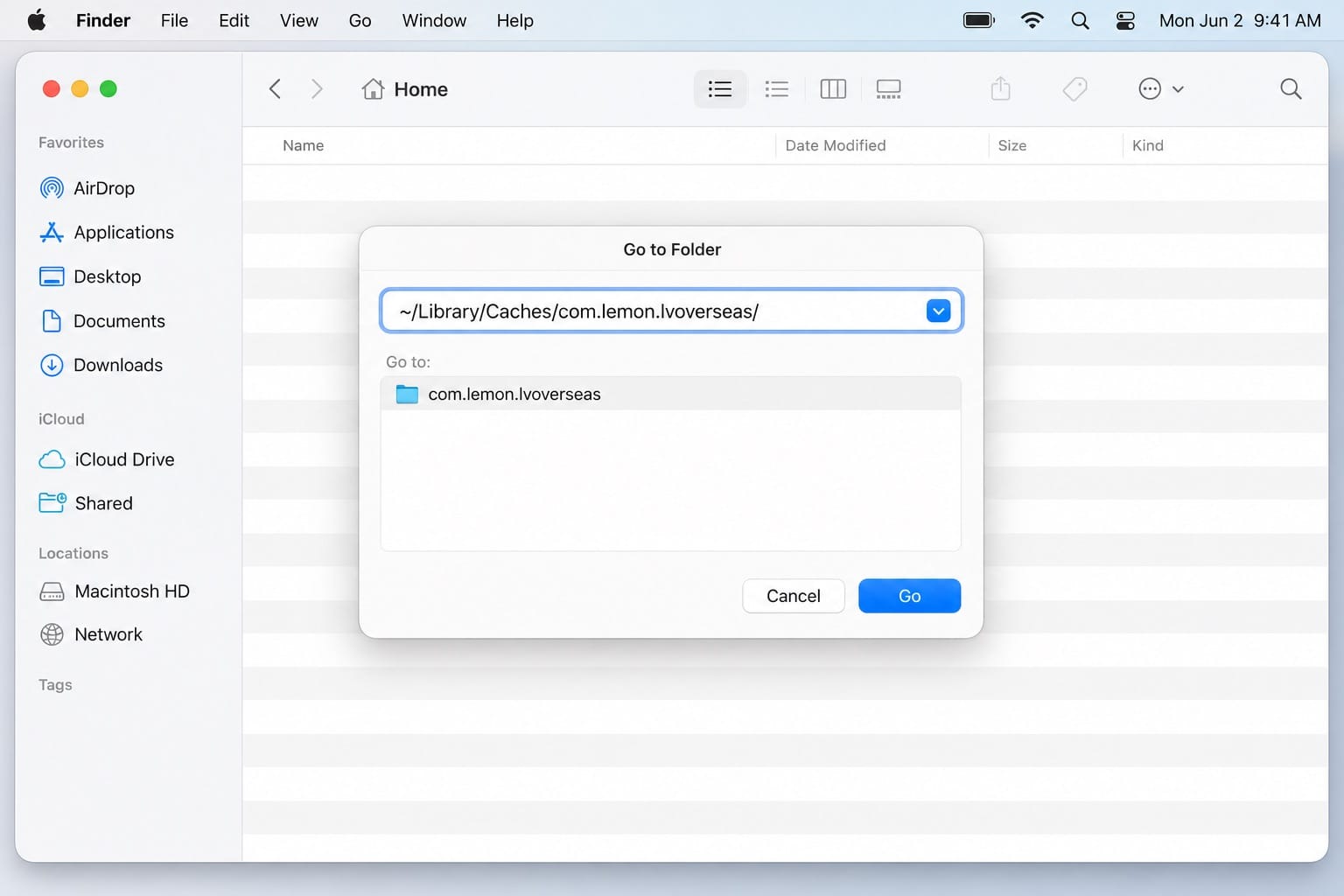 Locating the CapCut cache folder on macOS