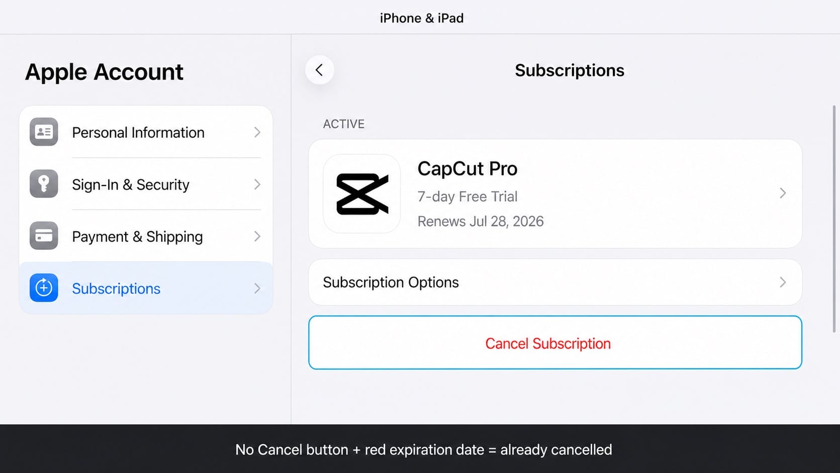 Cancelling CapCut Pro on iPhone and iPad
