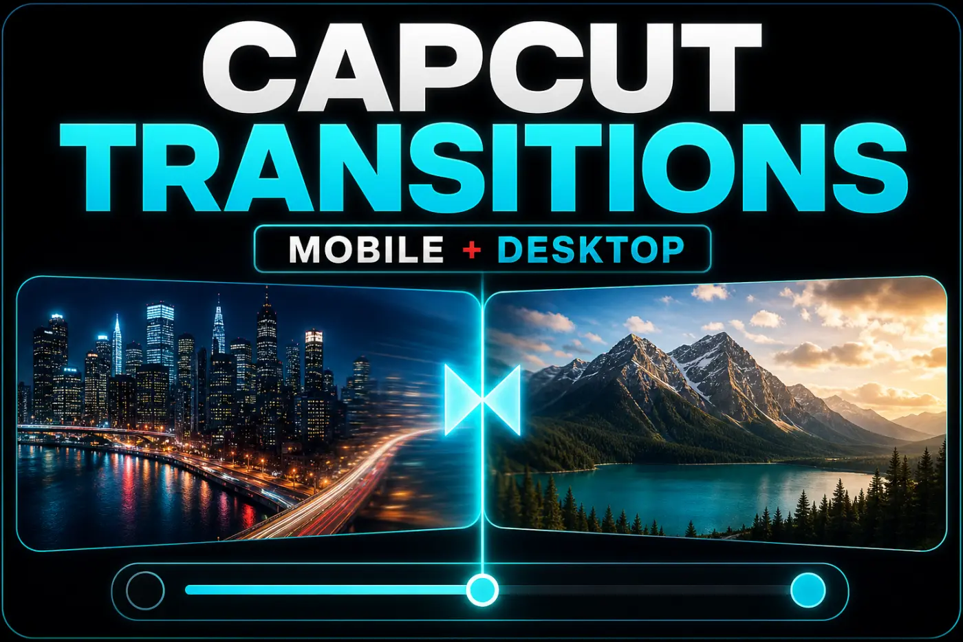 CapCut transitions between two timeline clips on mobile and desktop