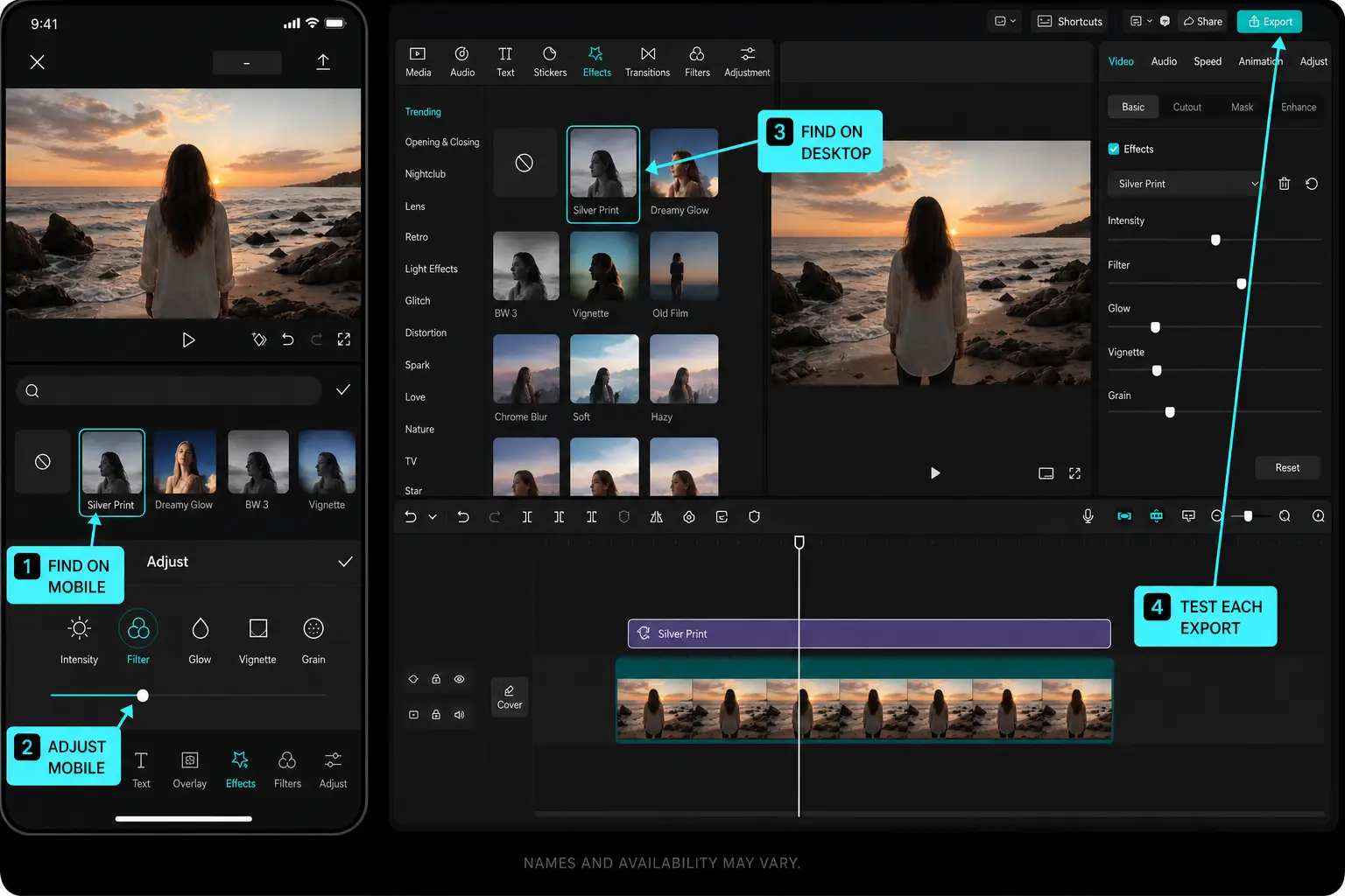 CapCut effect controls compared in mobile and desktop interfaces
