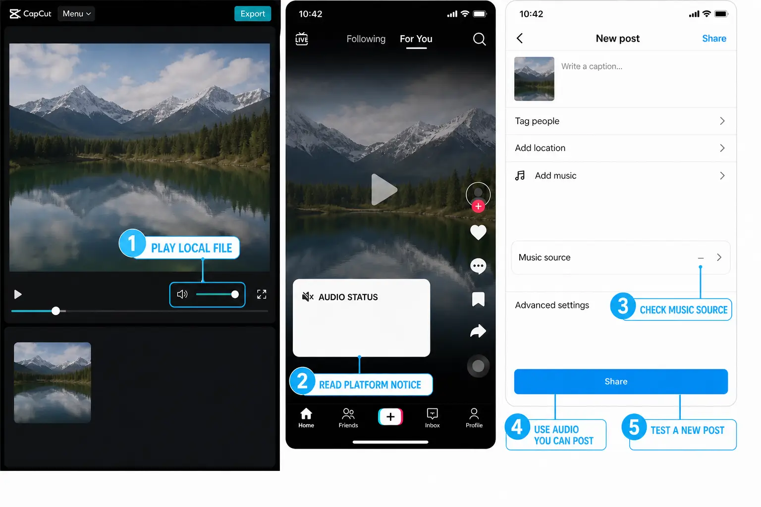 CapCut audio troubleshooting when a local export has sound but the social post is muted
